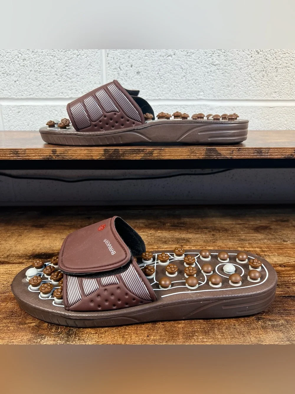 Byriver Massage Slides Shoes Sandals Brown Acupressure Slipper Large 9.5/10.5 M